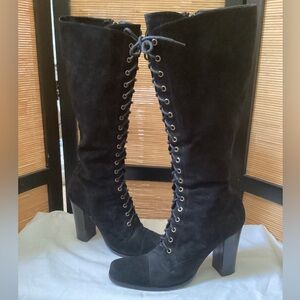 ♦️ Jessica Bennett J Dinger Suede Tall Boots 7 EUC black lace-up